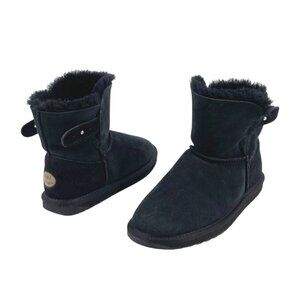 EMU Australia Suede Sheepskin Lined Winter Ankle Boots Womens Size 9 Black Cozy